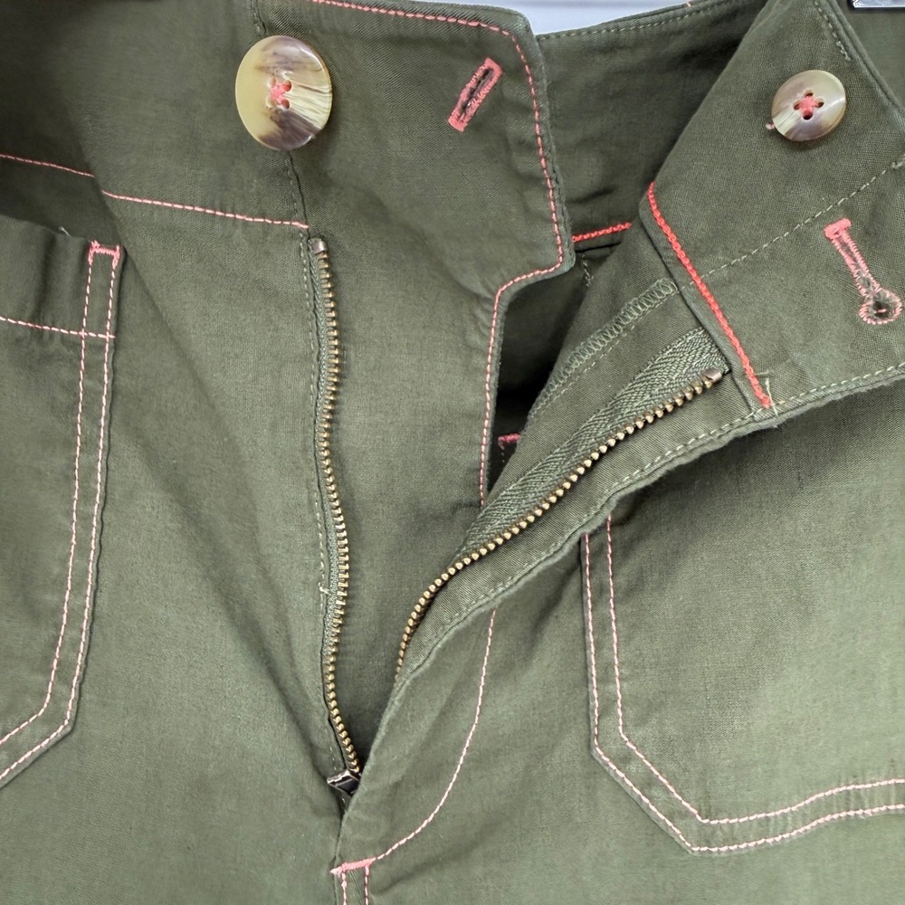 Maeve Anthropologie The Colette Olive Green Pink Stitch Wide Leg Crop Pants 28 - Picture 6 of 6